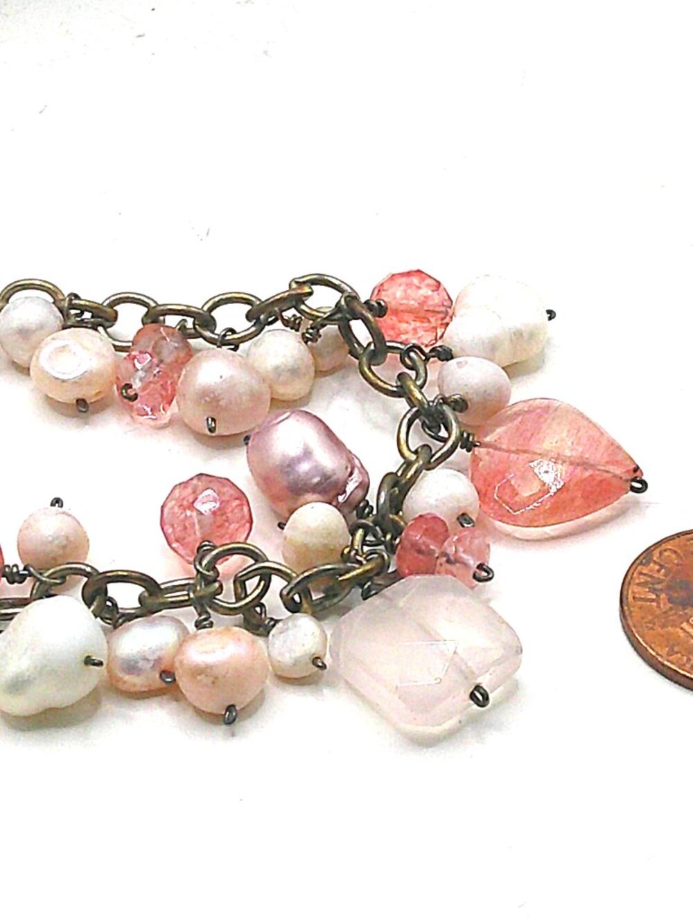 Vintage Pink Stone and Pearl Necklace